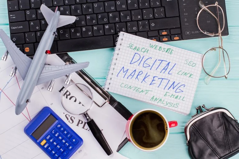 Digital marketing strategy on notepad with office tools — Swonie Digital Marketing